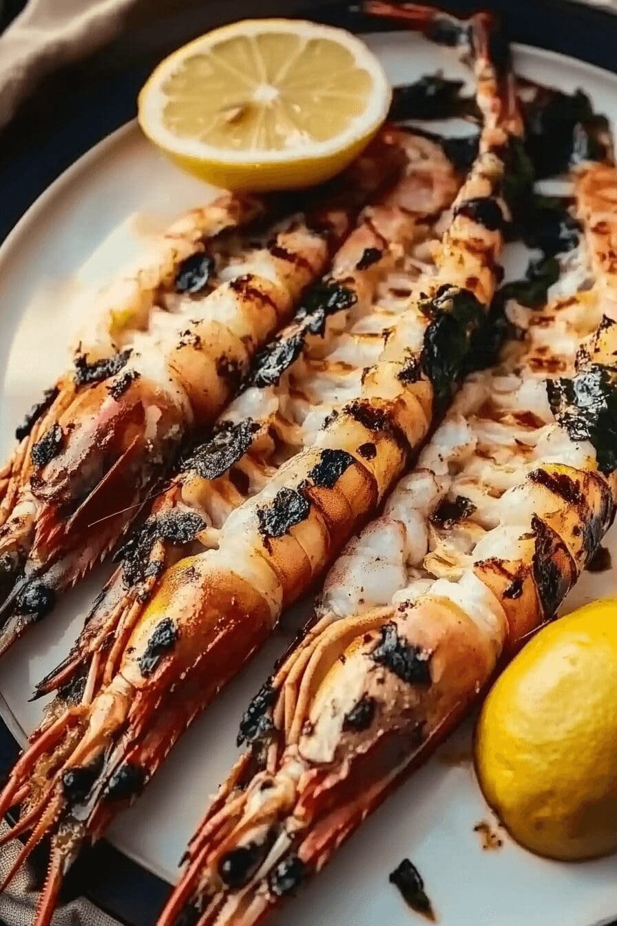 char grilled king prawns with lemon