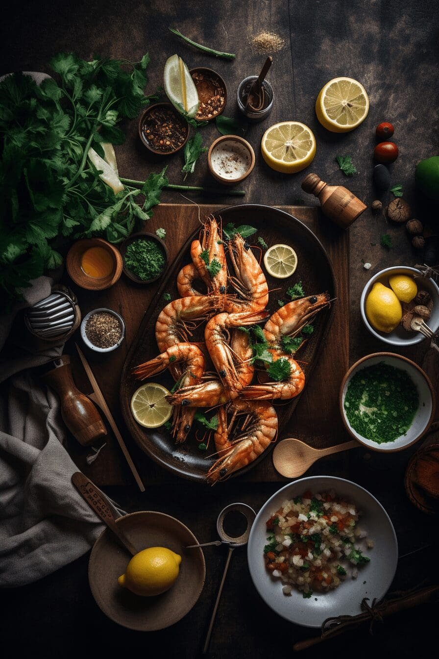 char grilled king prawns with lemon