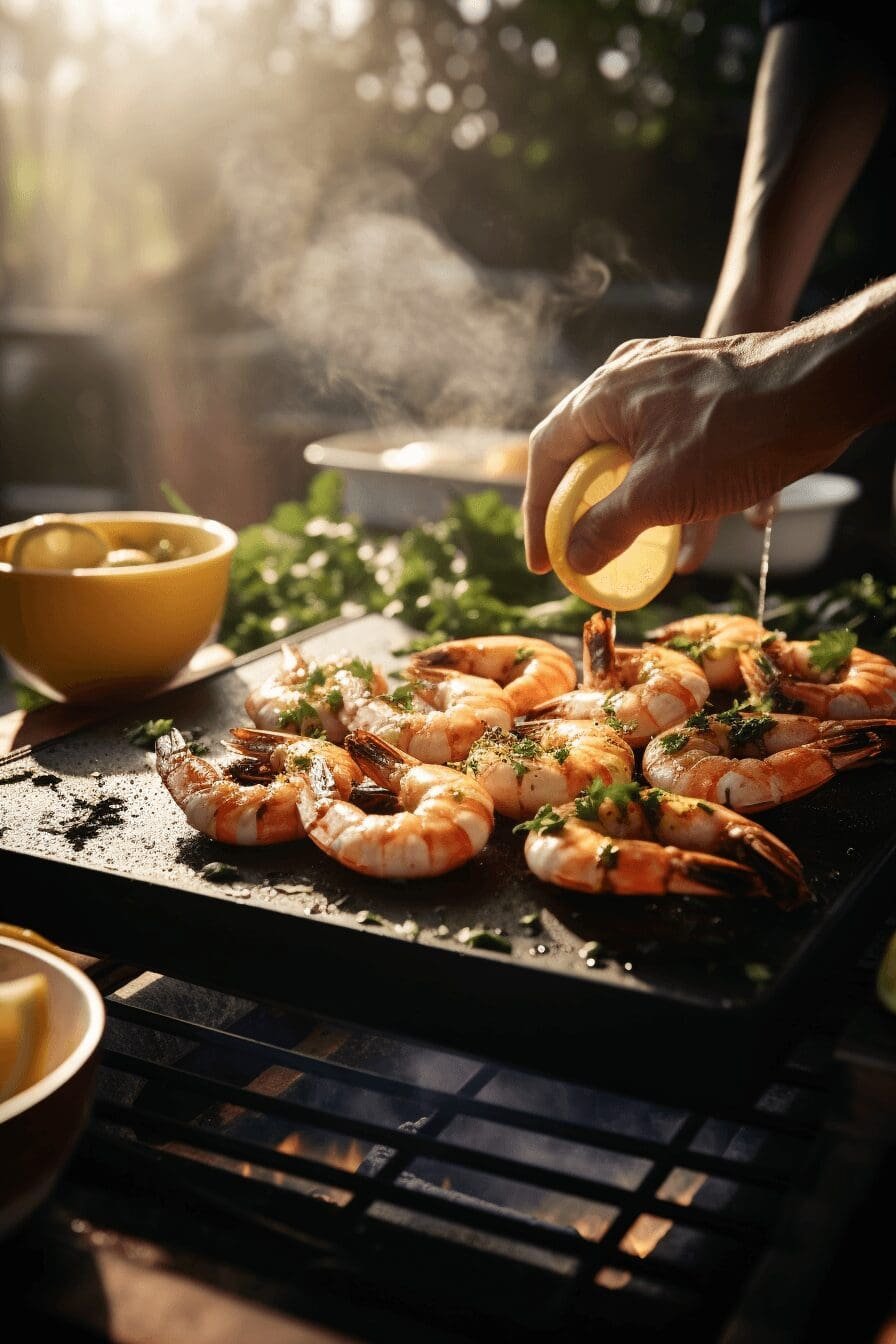 char grilled king prawns with lemon