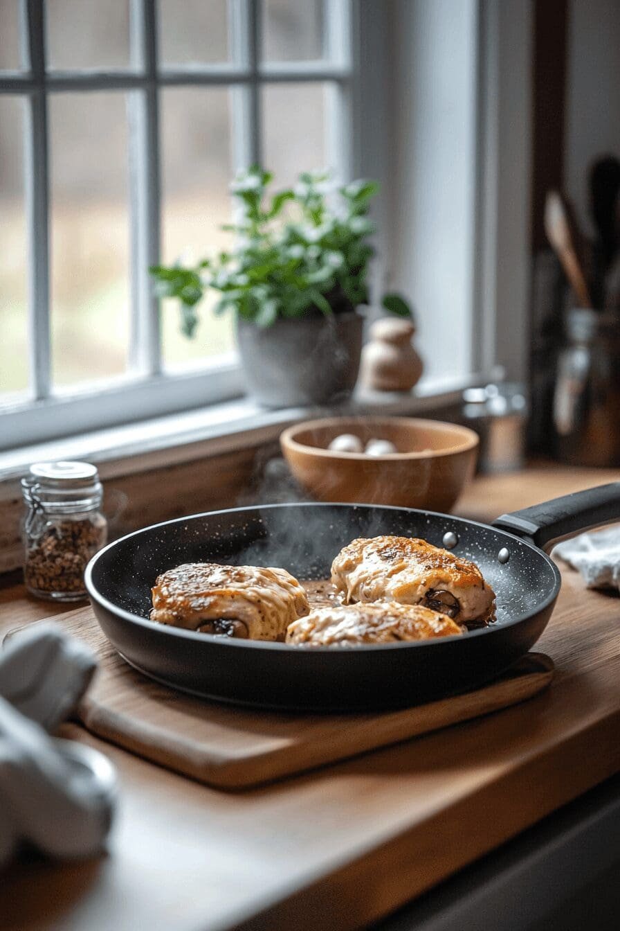 cheesy garlic butter mushroom stuffed chicken