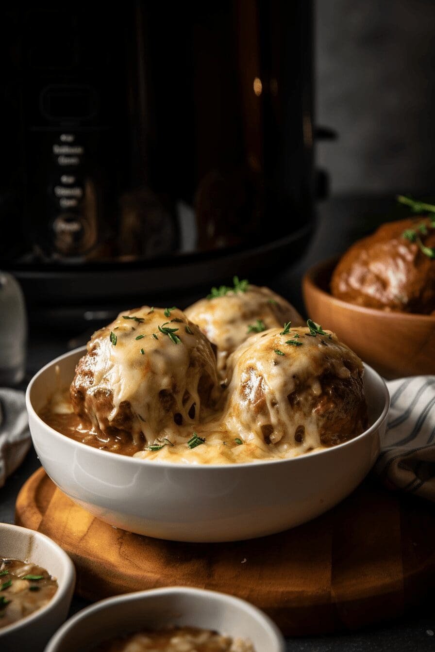 crock pot french onion meatballs