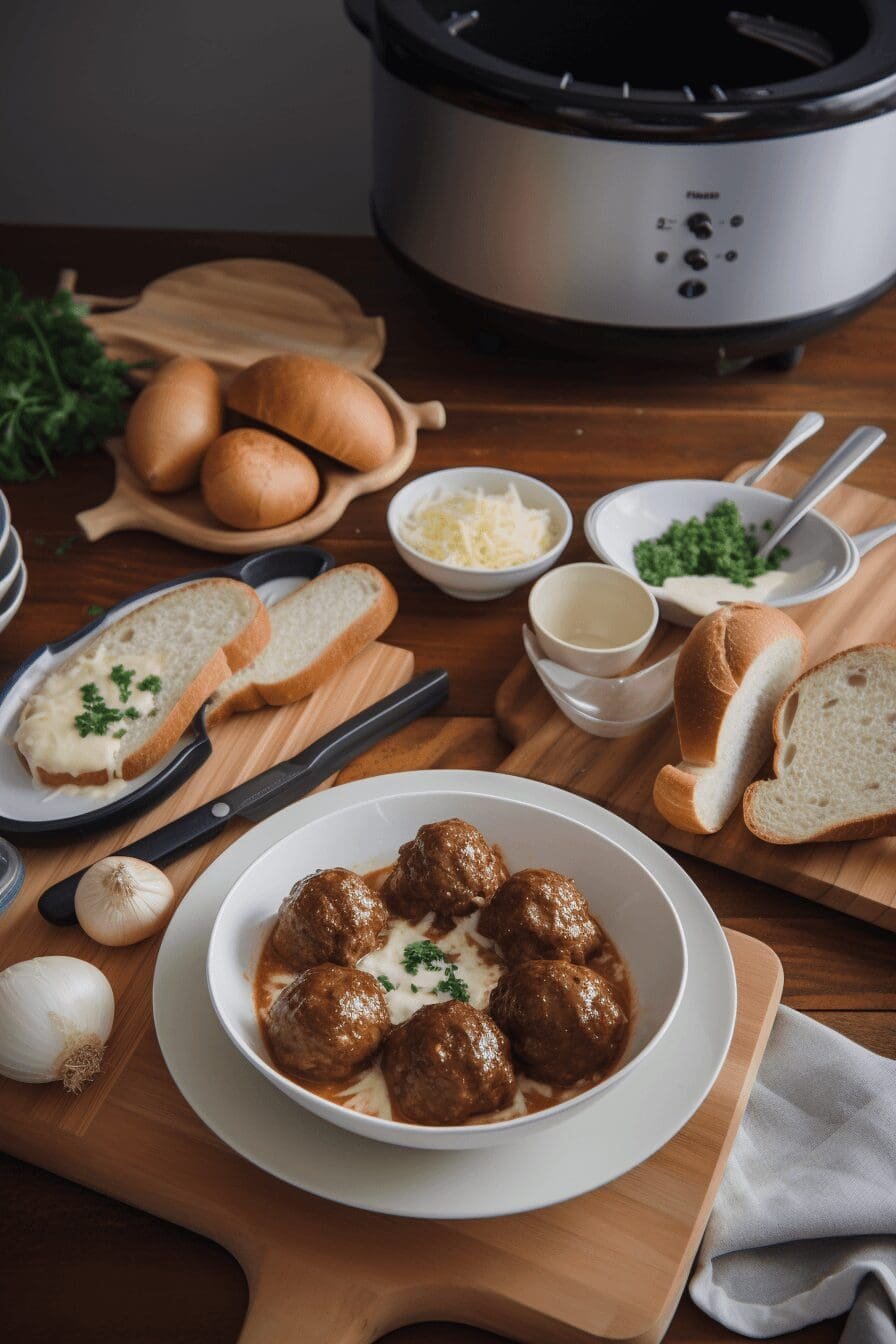 crock pot french onion meatballs