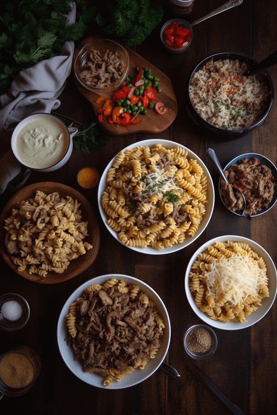 crockpot philly cheesesteak pasta casserole