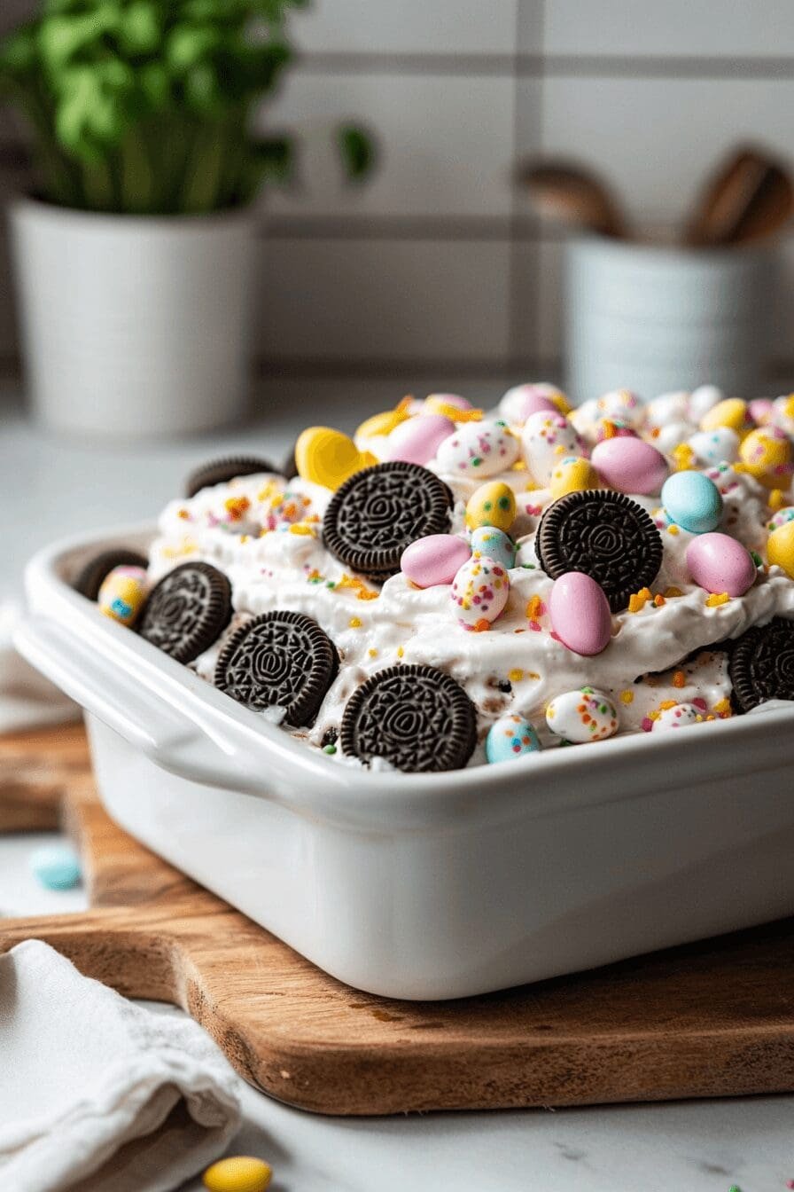 easter oreo cookie casserole