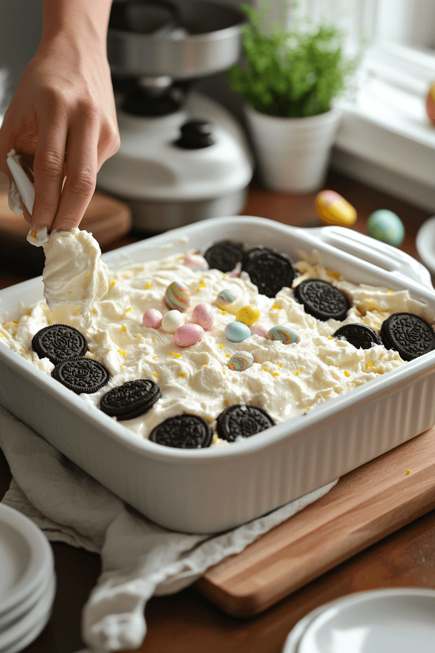 easter oreo cookie casserole