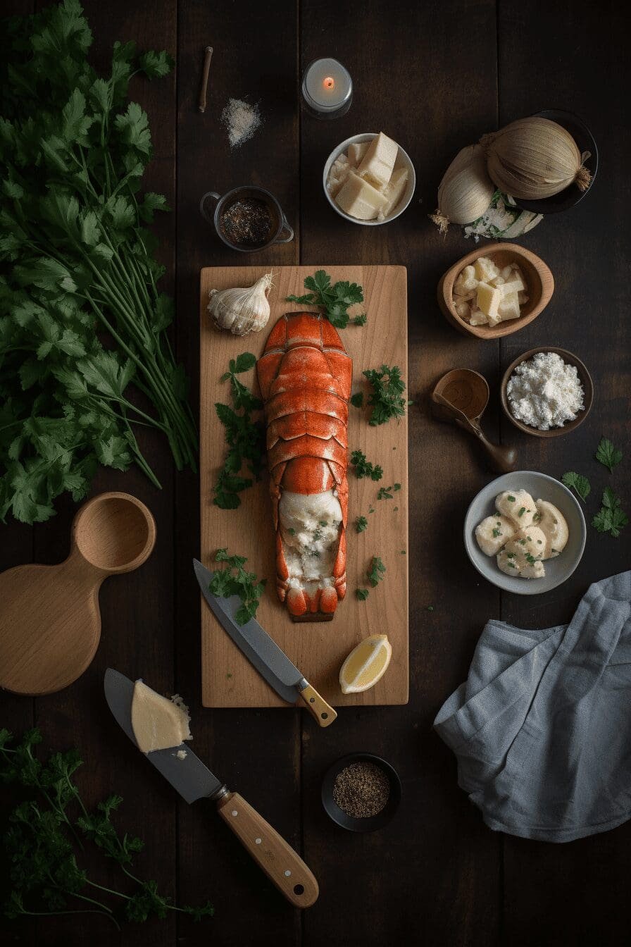 herb infused butter poached lobster tails