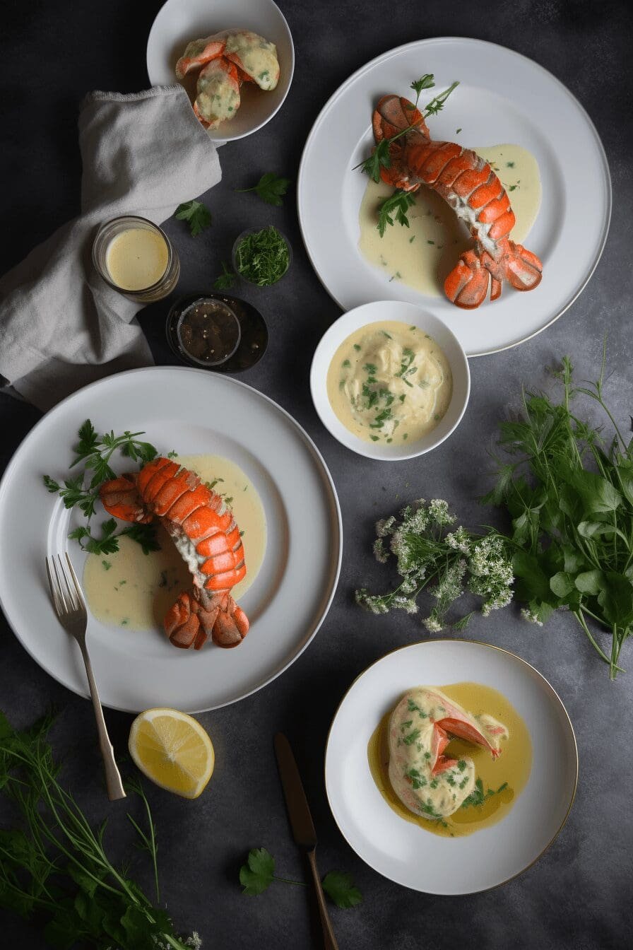 herb infused butter poached lobster tails