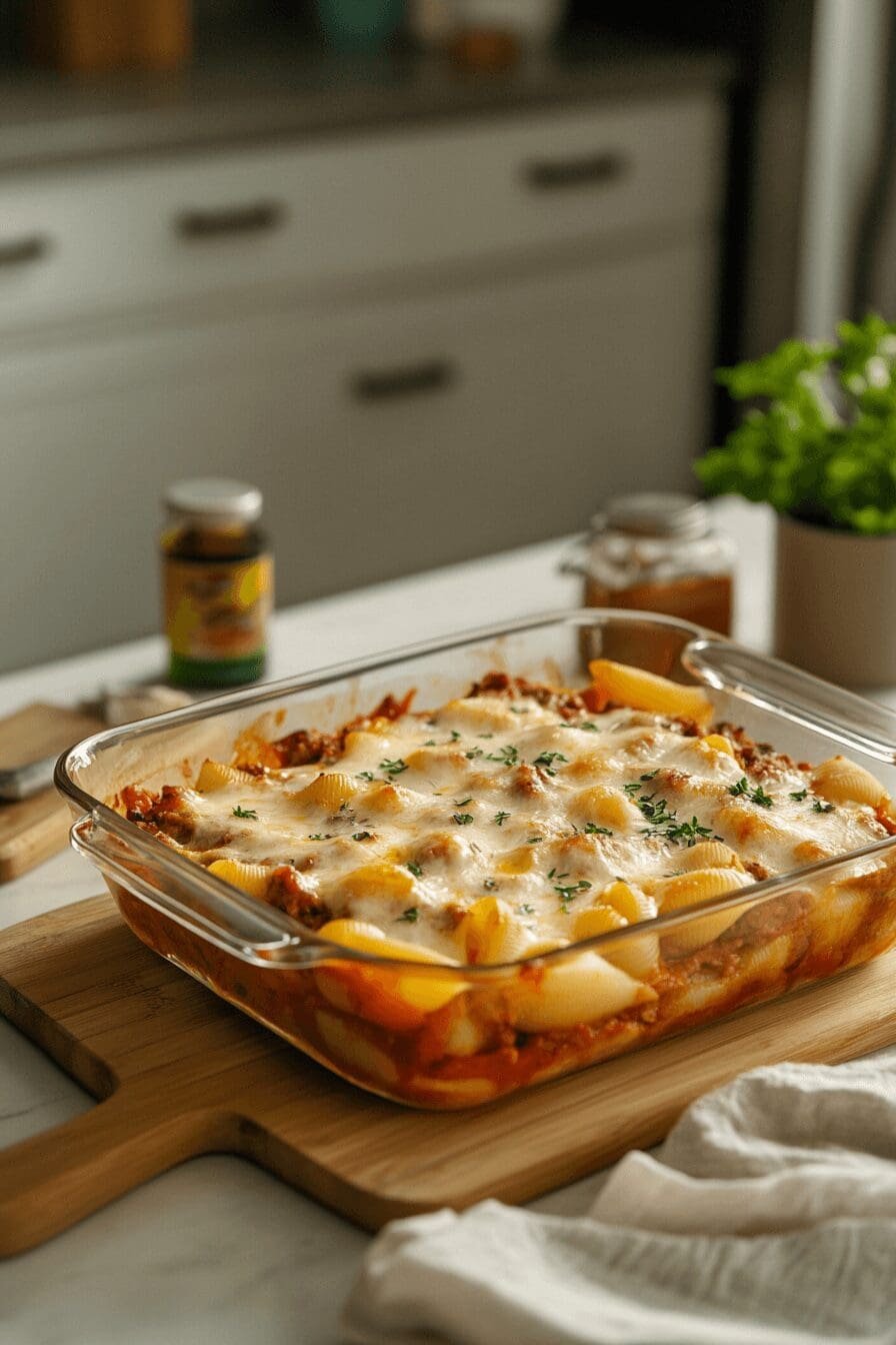 meatloaf and cheddar shells casserole