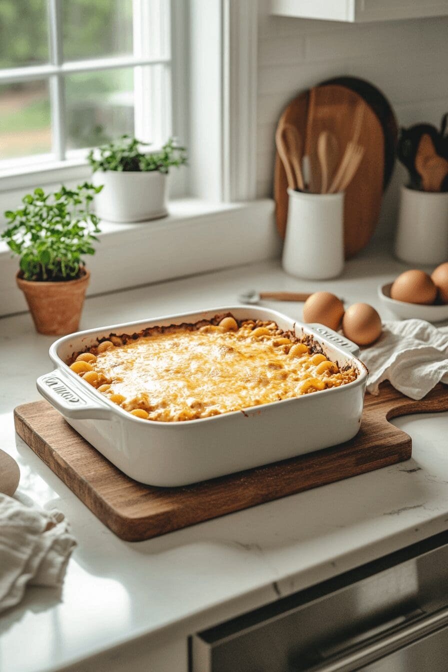 meatloaf and cheddar shells casserole