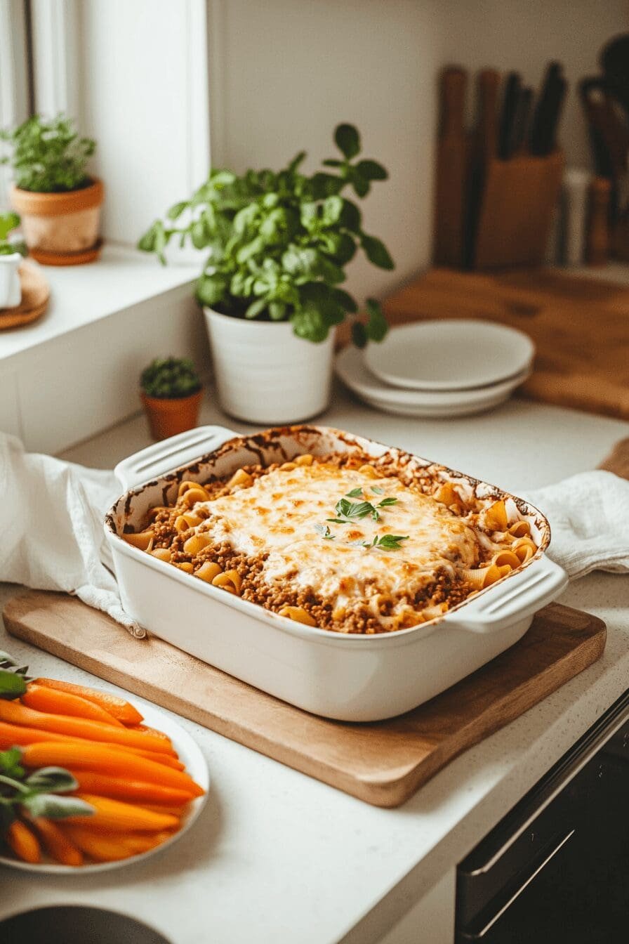 meatloaf and cheddar shells casserole