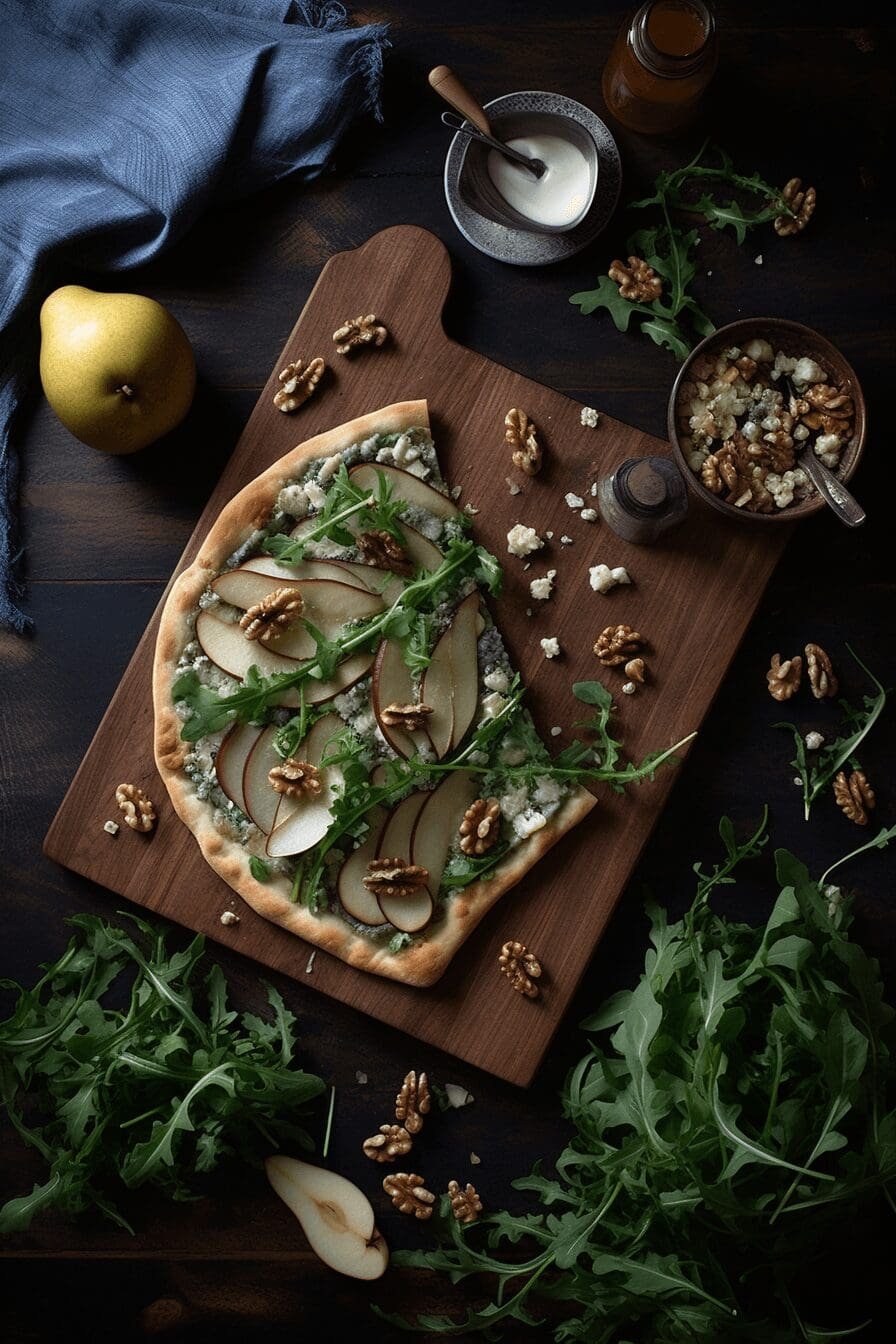 pear gorgonzola walnut flatbread