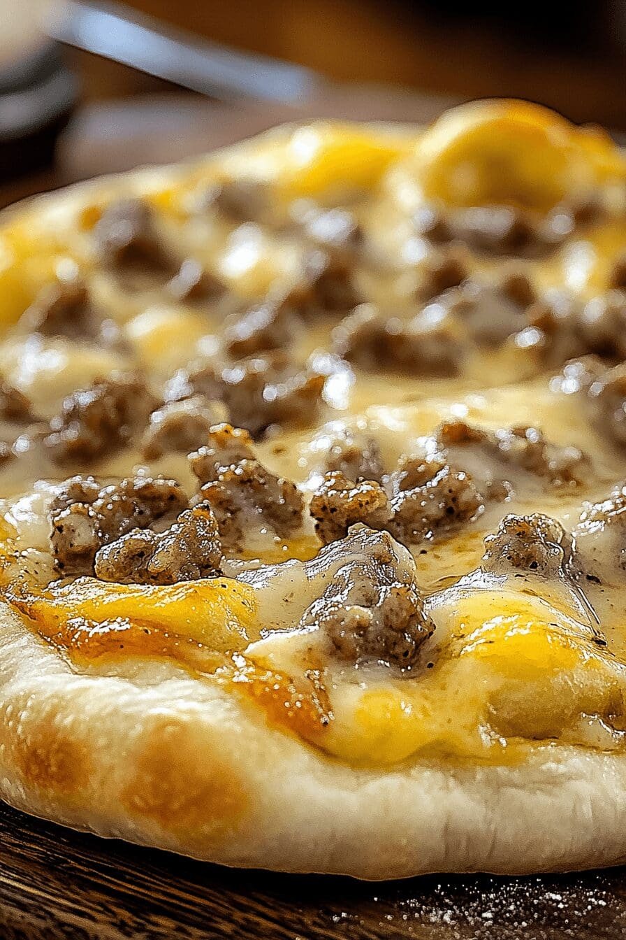 sausage gravy crescent roll breakfast pizza