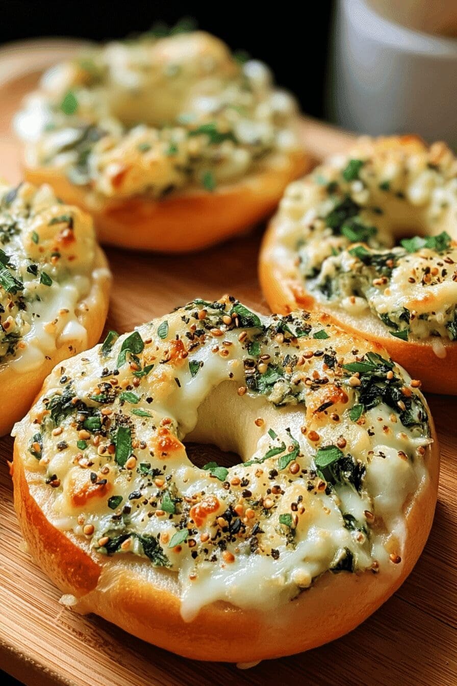 cheesy spinach artichoke bagels