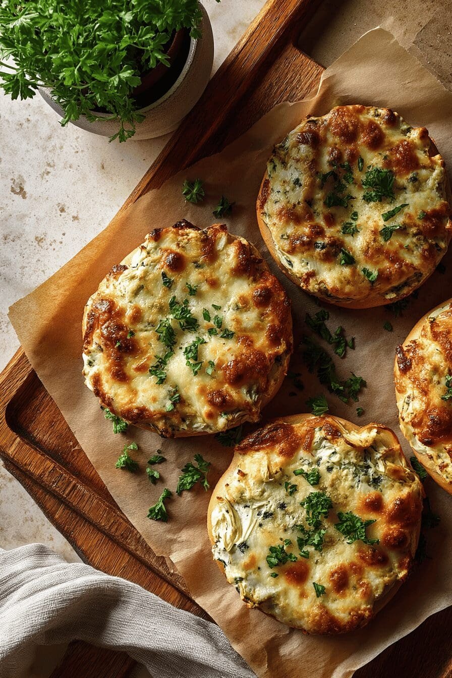 cheesy spinach artichoke bagels