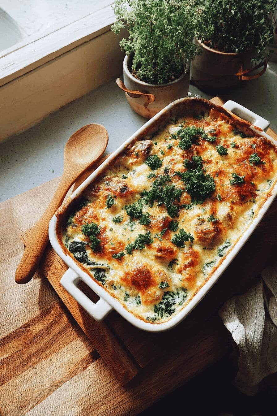 chicken spinach and mushroom bake
