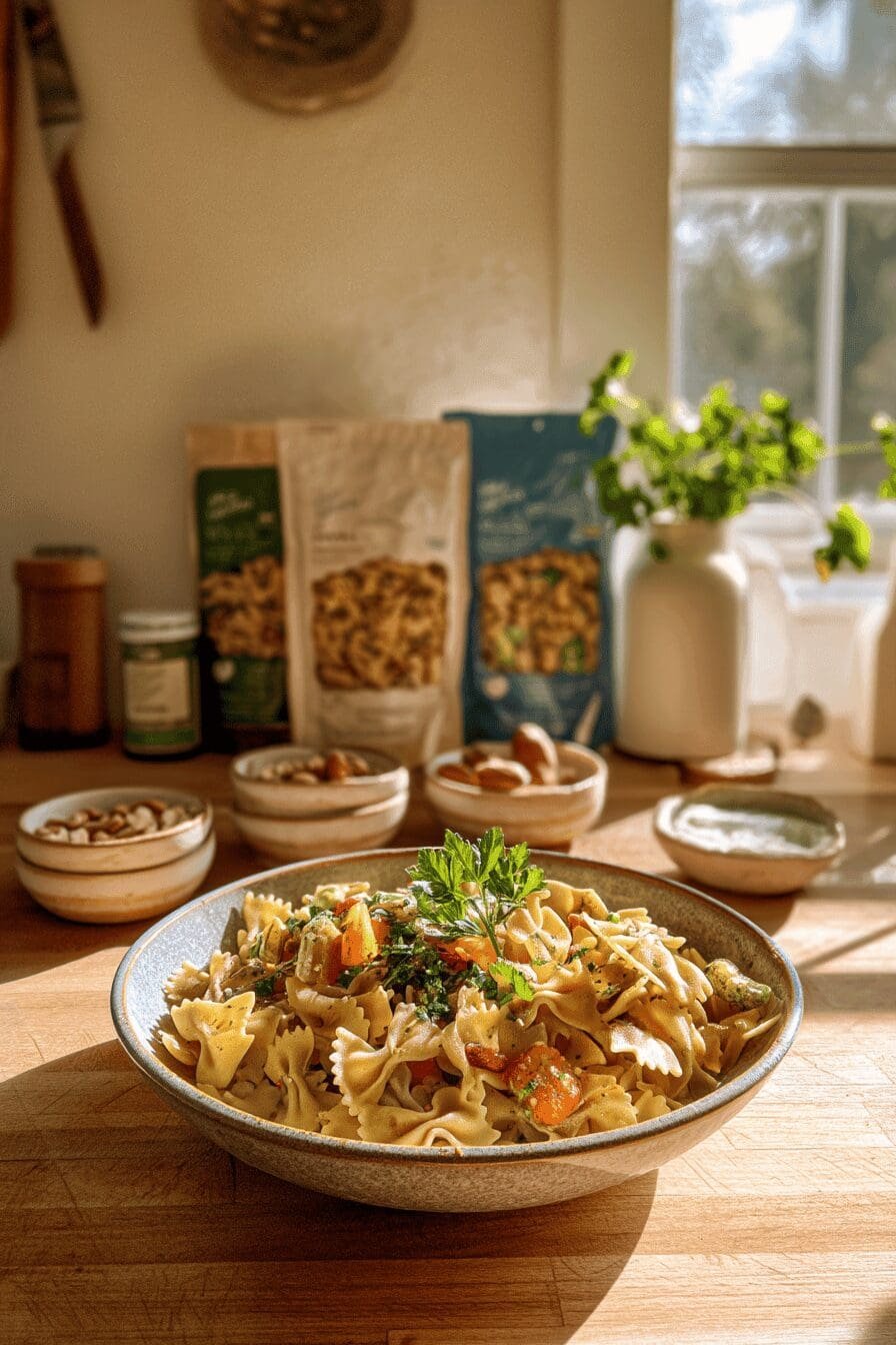 creamy beef and bowtie pasta