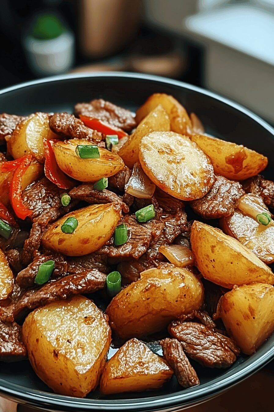 crispy potatoes saucy beef