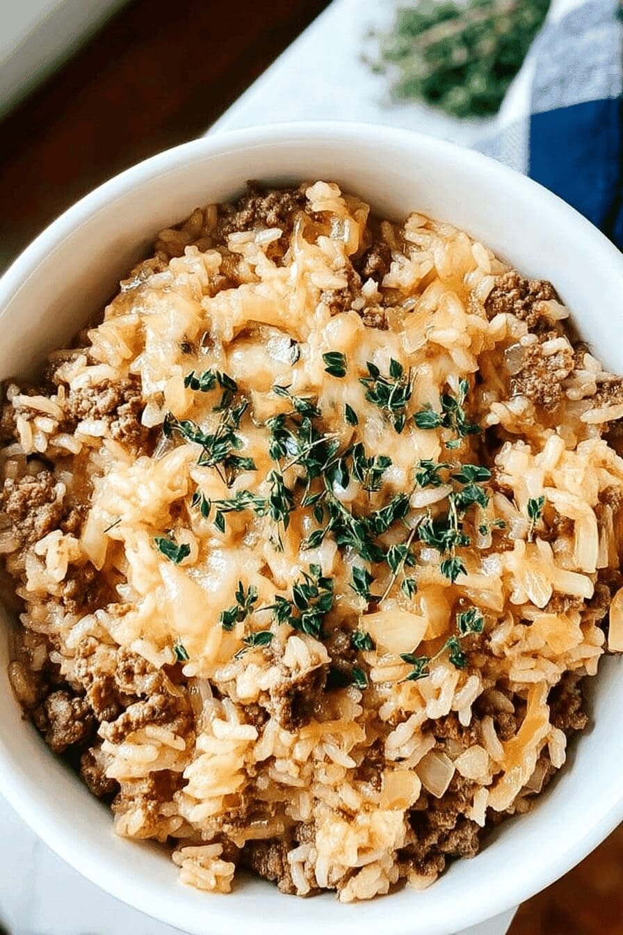 french onion ground beef rice casserole