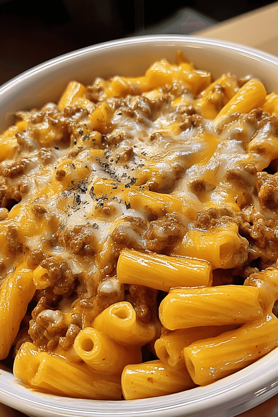 sloppy cheeseburger pasta