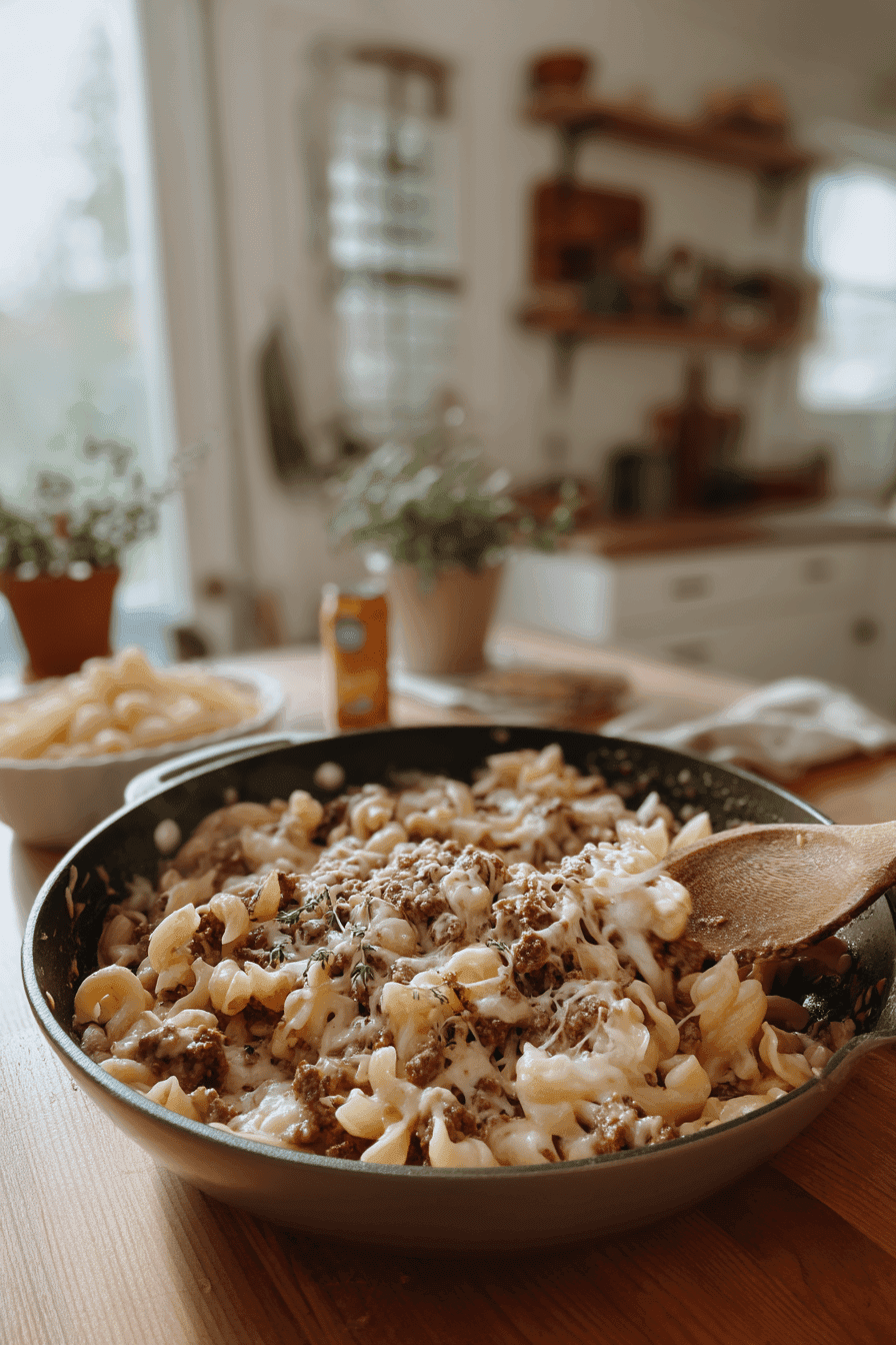 sloppy cheeseburger pasta