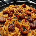 sticky honey garlic sausage pasta skillet 2.png