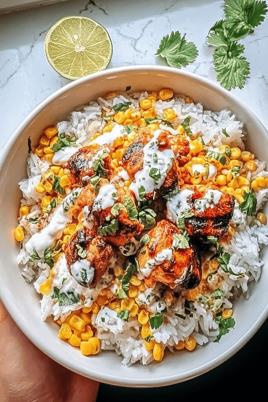 street corn chicken rice bowl