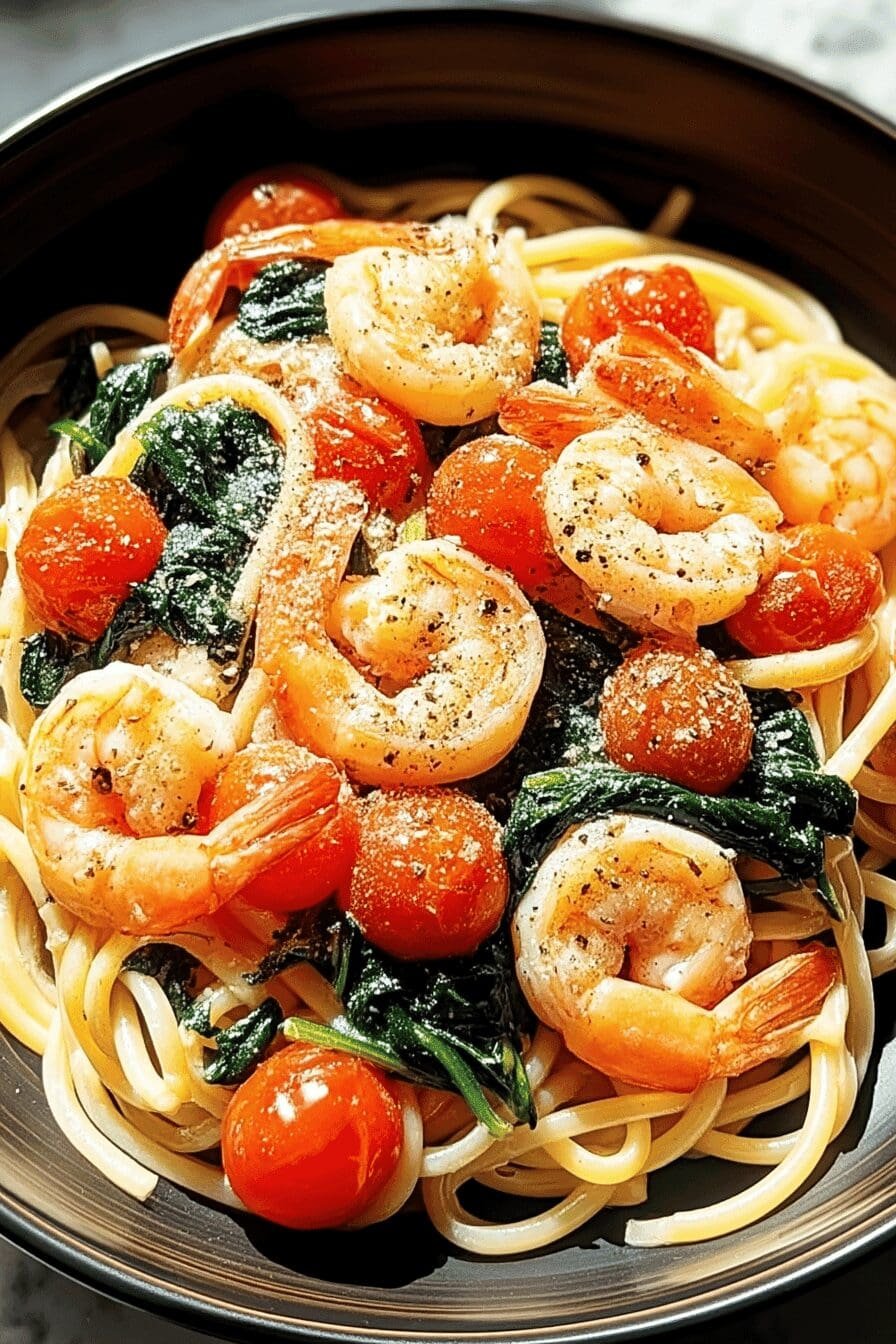 tomato spinach shrimp pasta