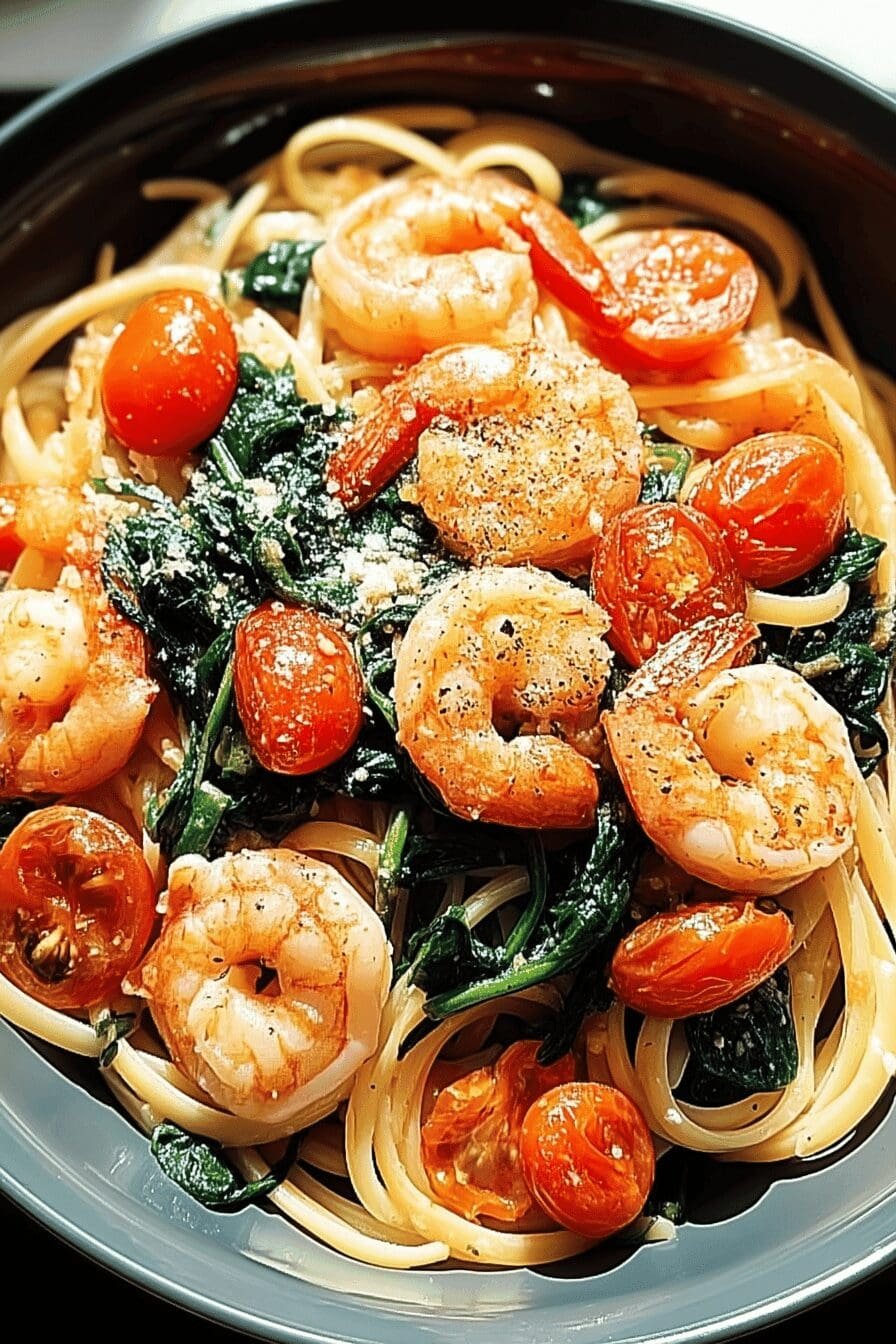 tomato spinach shrimp pasta