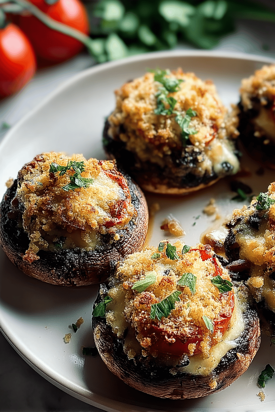 Crispy Tomato Stuffed Mushrooms