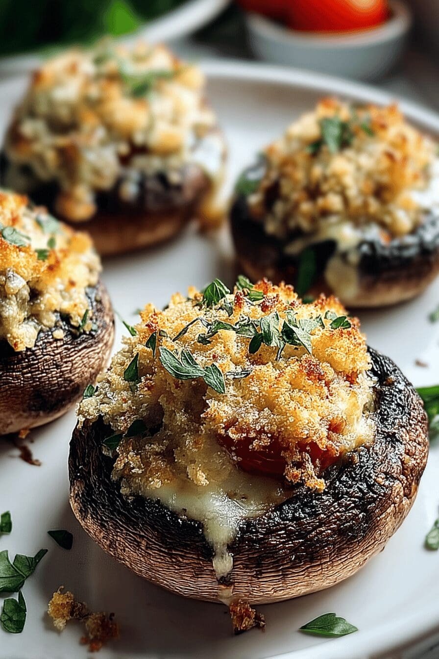 Crispy Tomato Stuffed Mushrooms