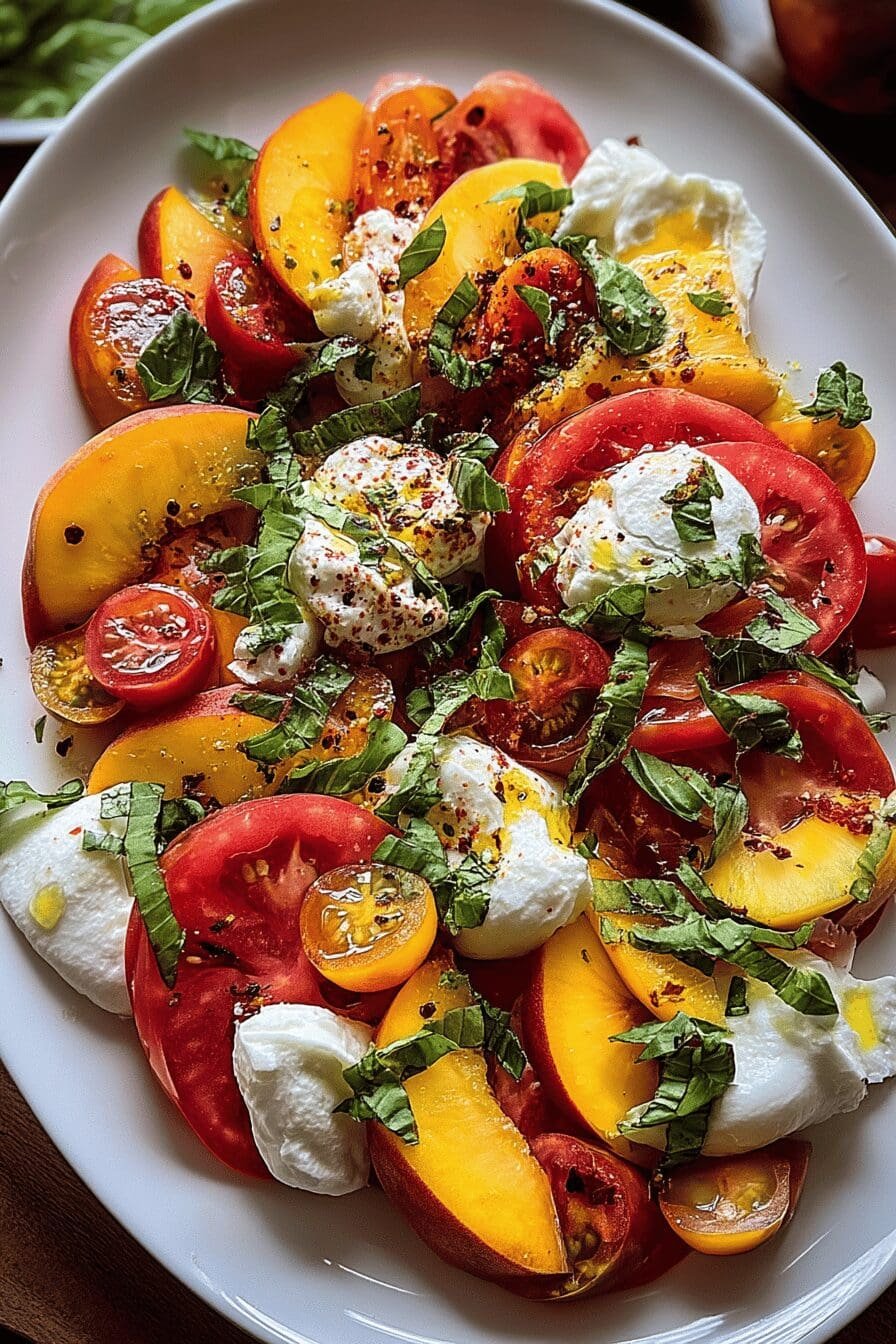 Tomato Peach Burrata Salad