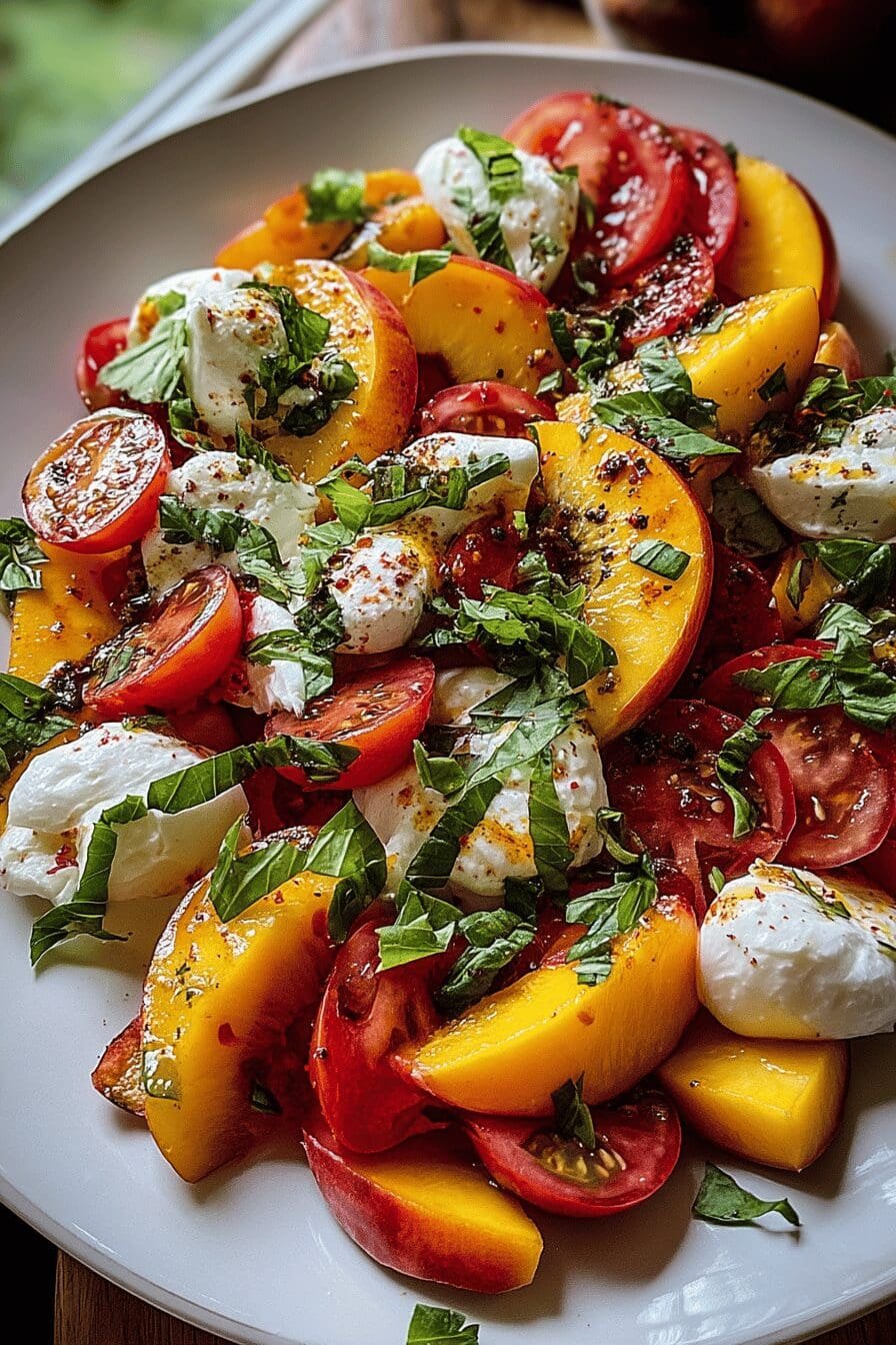 Tomato Peach Burrata Salad