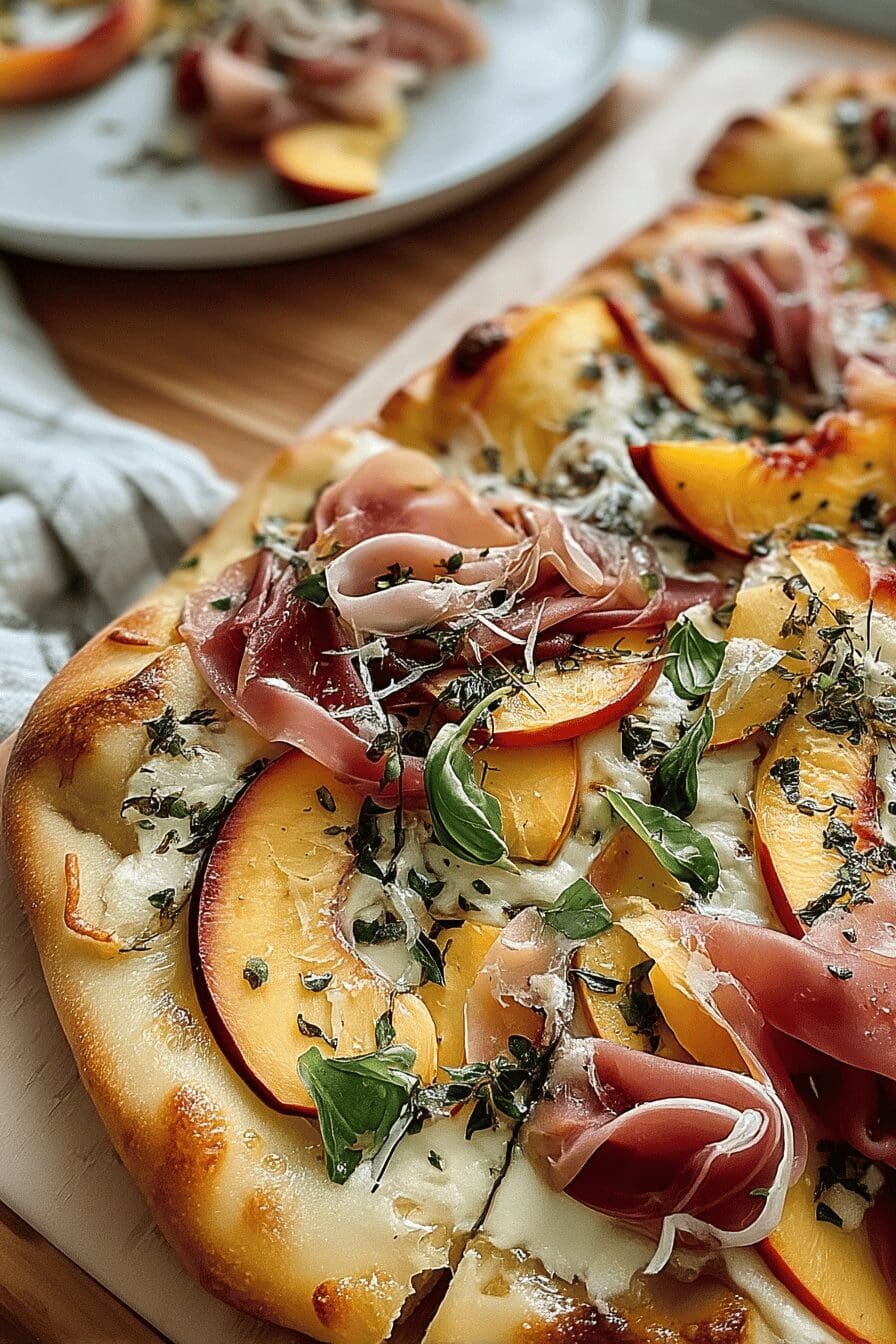 peach and prosciutto flatbread