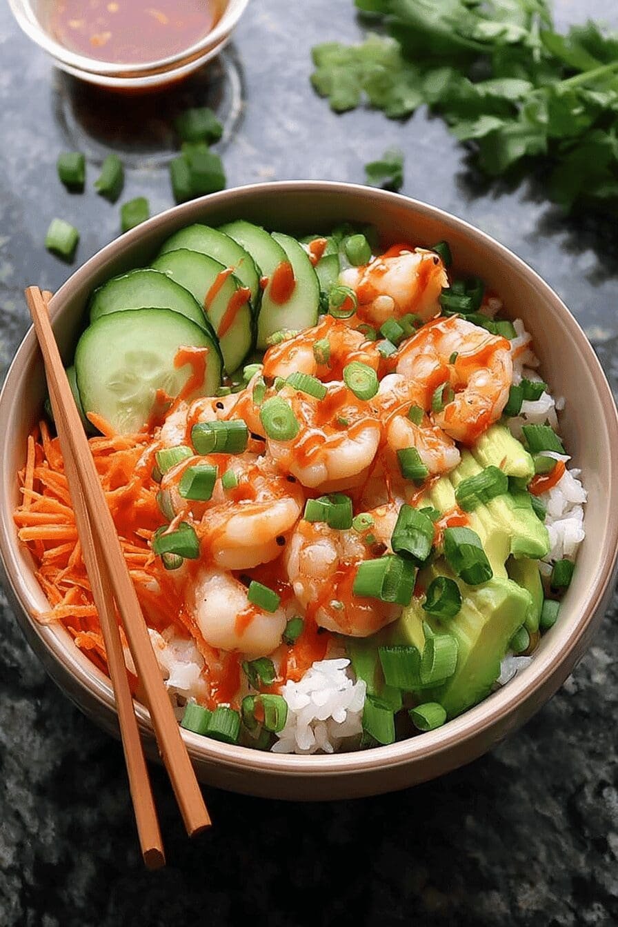 spicy mayo shrimp rice bowls