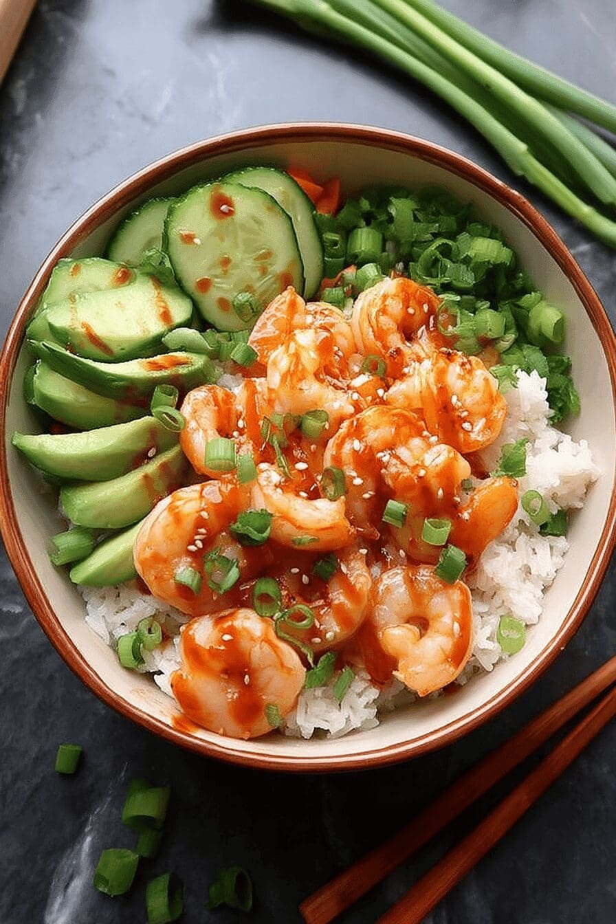 spicy mayo shrimp rice bowls