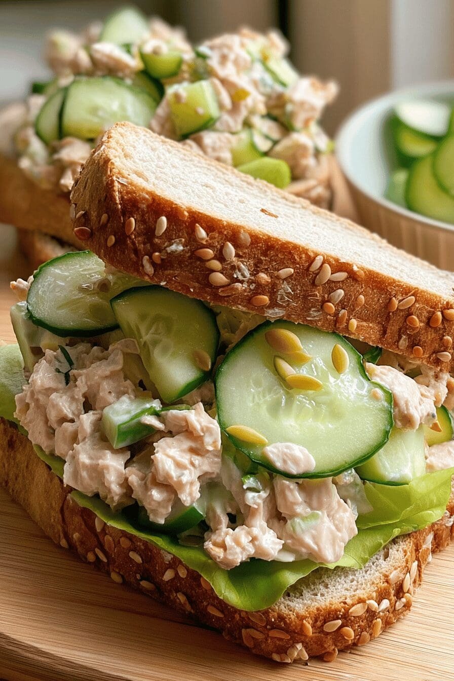 tuna salad sandwich with cucumbers
