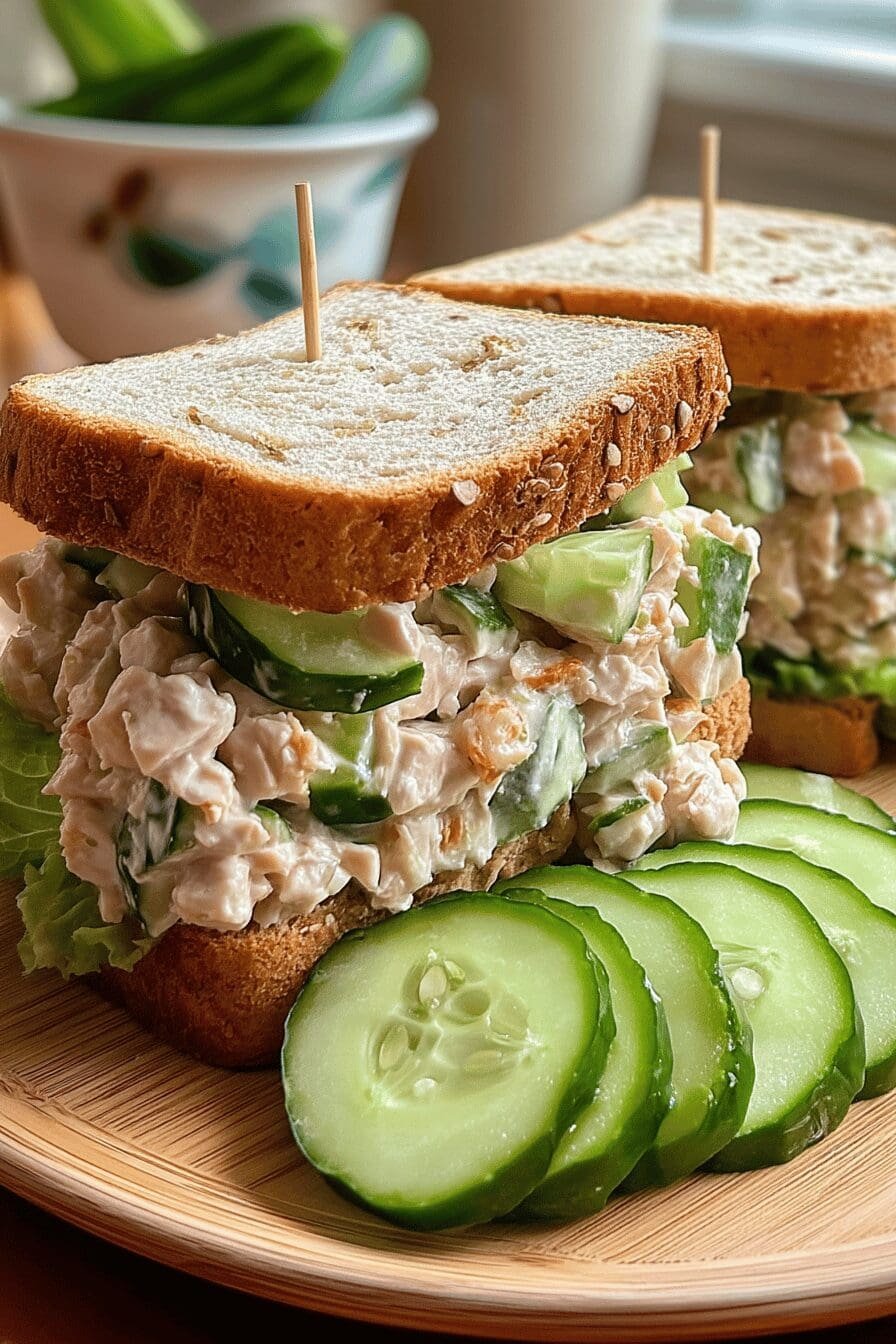 tuna salad sandwich with cucumbers