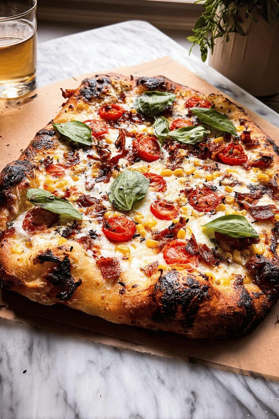 Bacon Goat Cheese Tomato Corn Pizza