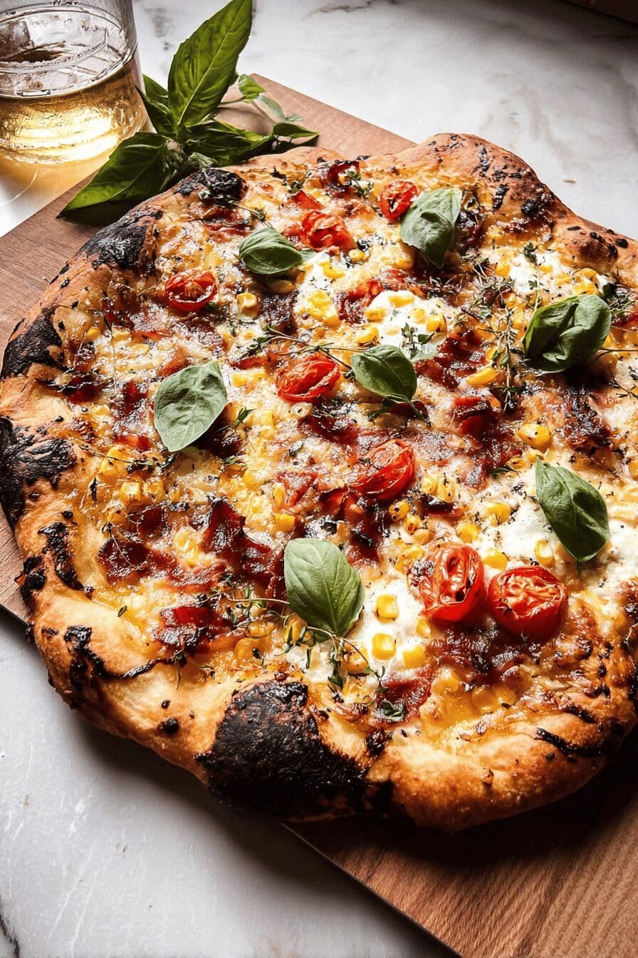 Bacon Goat Cheese Tomato Corn Pizza