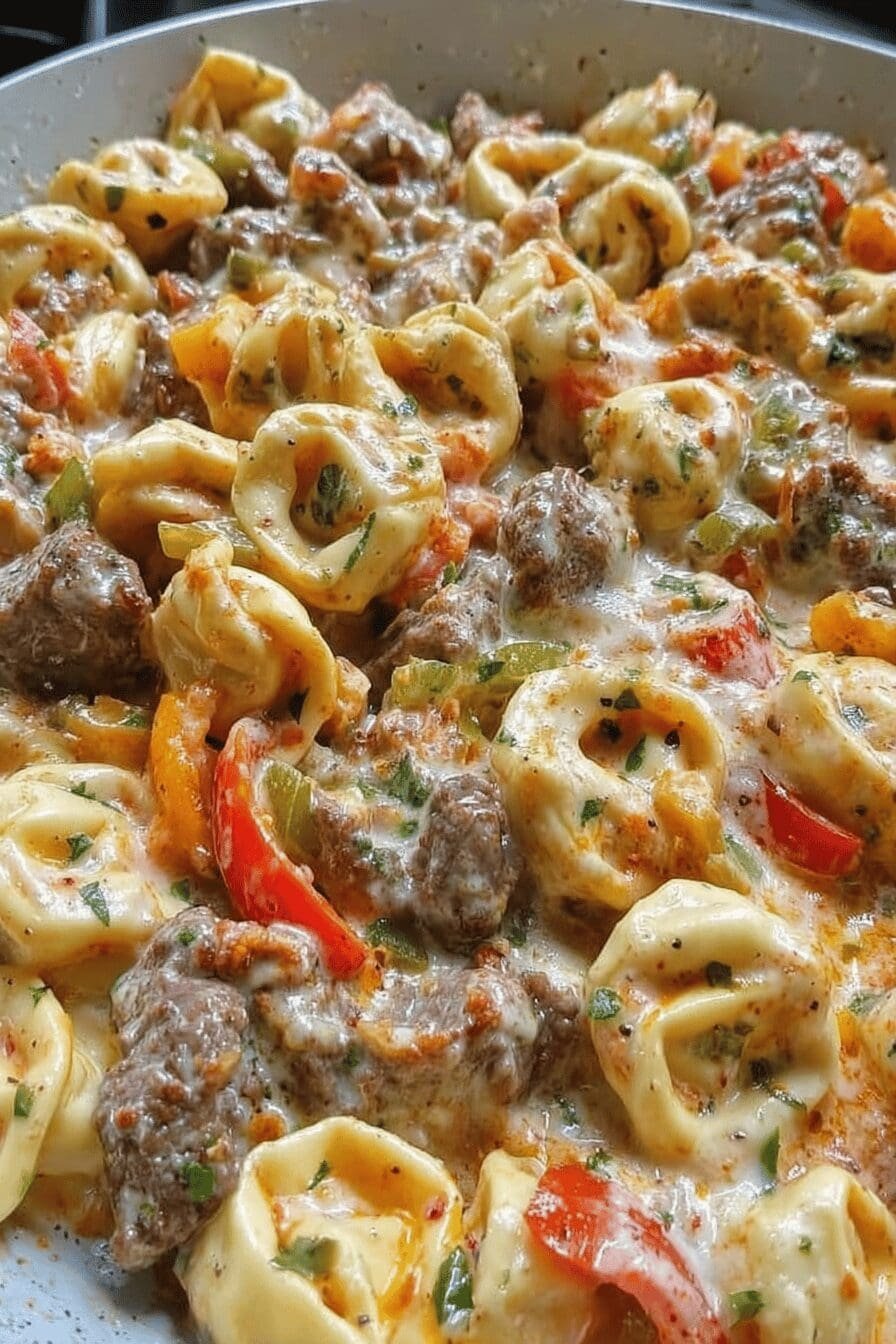 Cheesy Philly Steak Tortellini Skillet