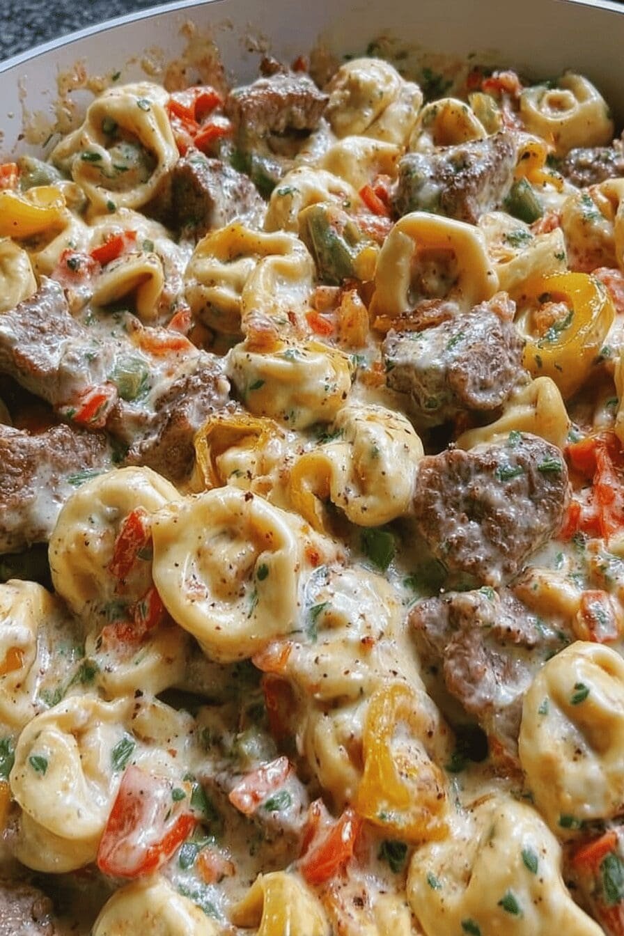 Cheesy Philly Steak Tortellini Skillet
