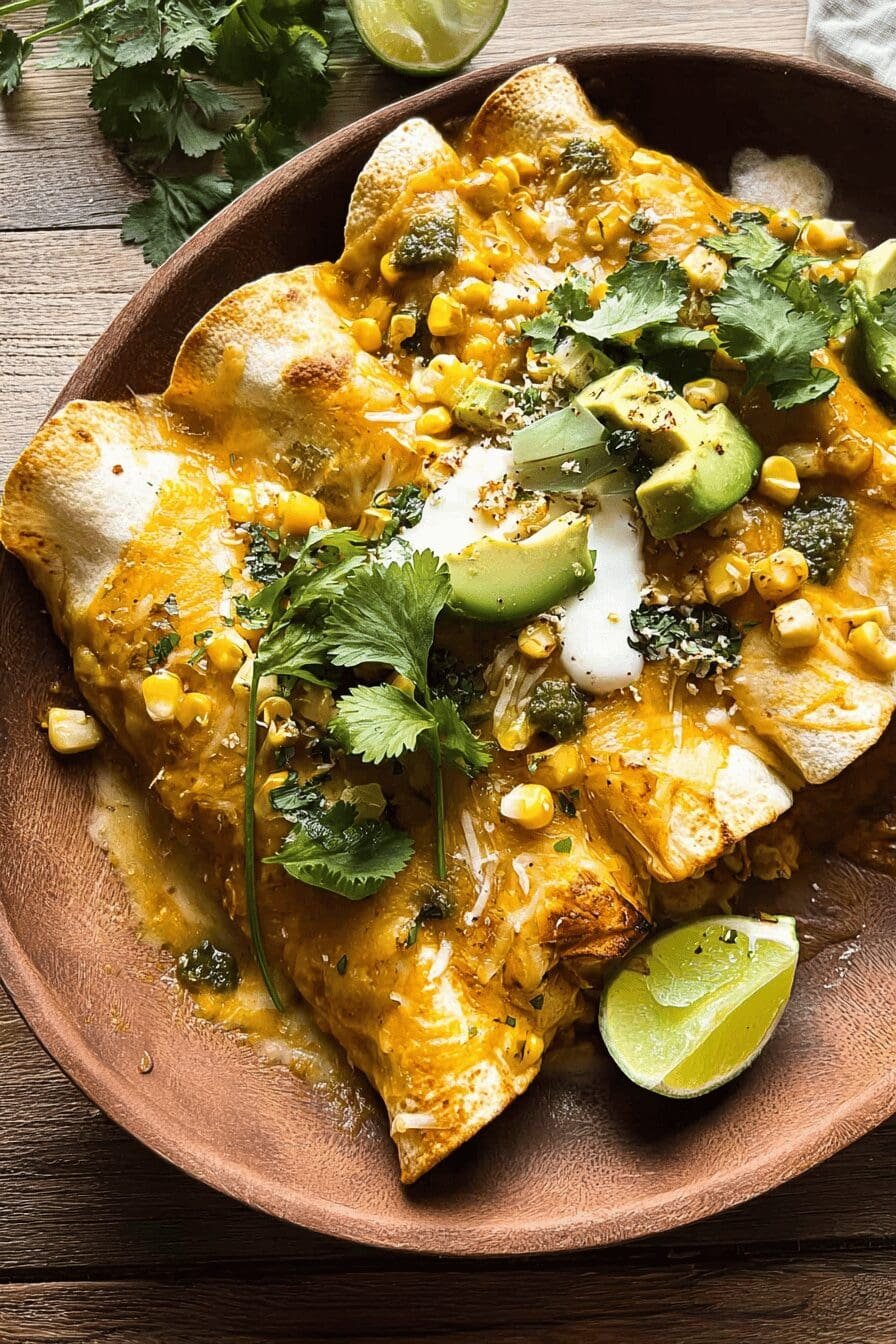 Chipotle Cheddar Corn Chicken Enchiladas