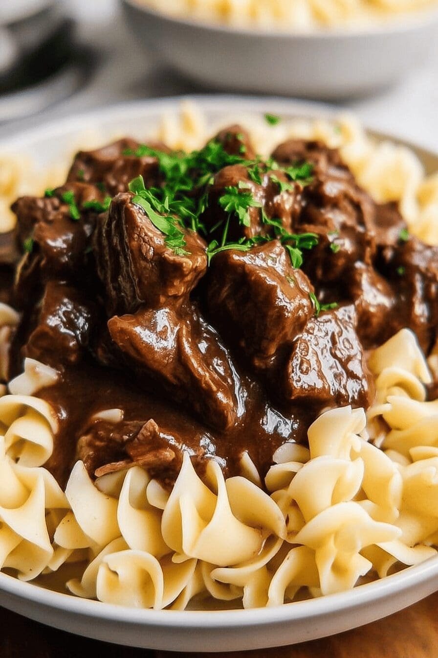 Crockpot Beef Tips Noodles