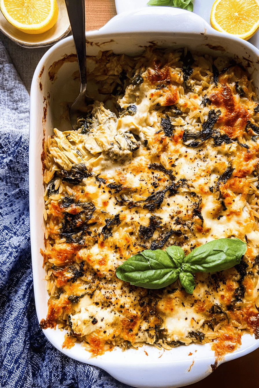 Spinach And Artichoke Orzo Bake