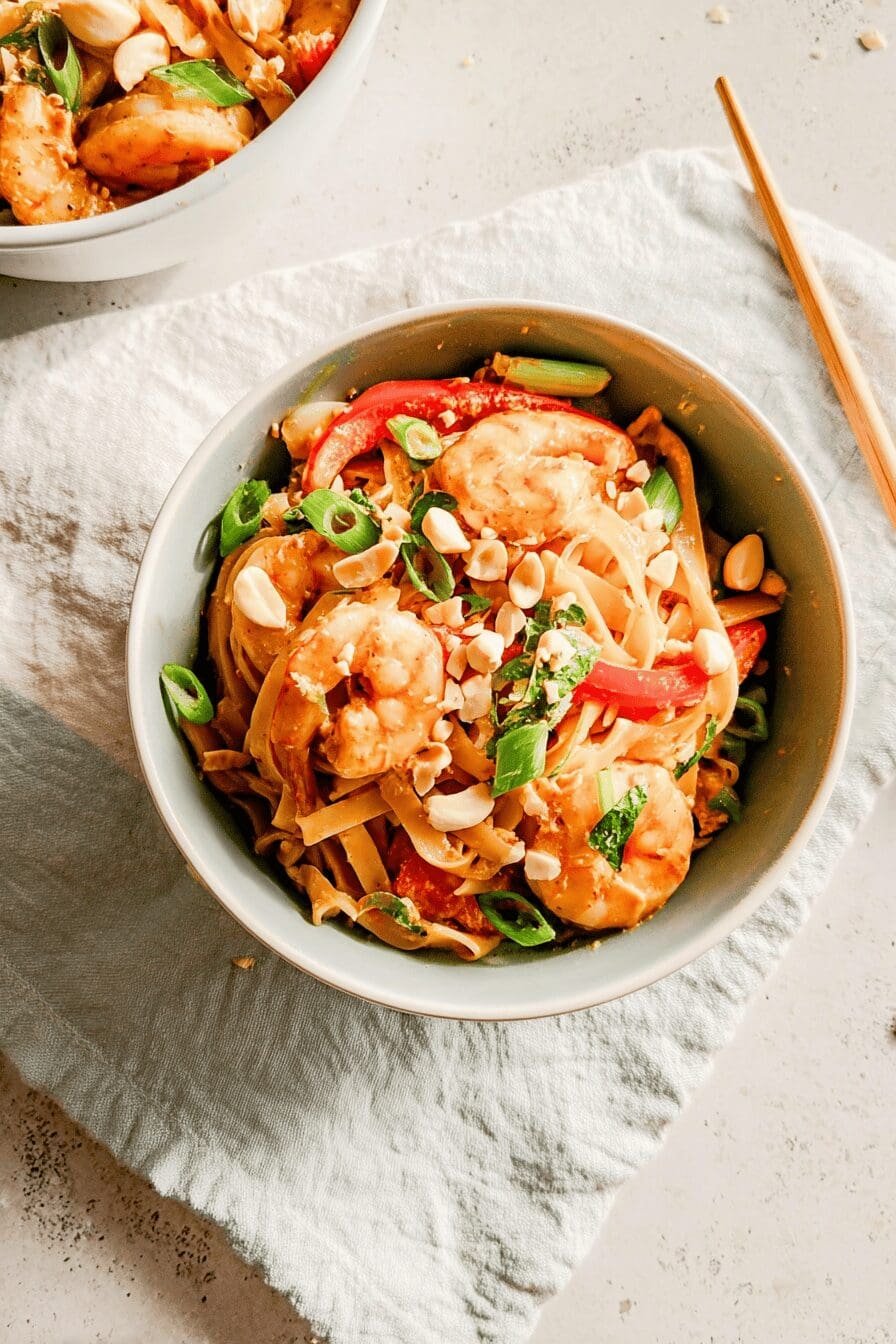 Thai Peanut Sauce Noodles With Shrimp