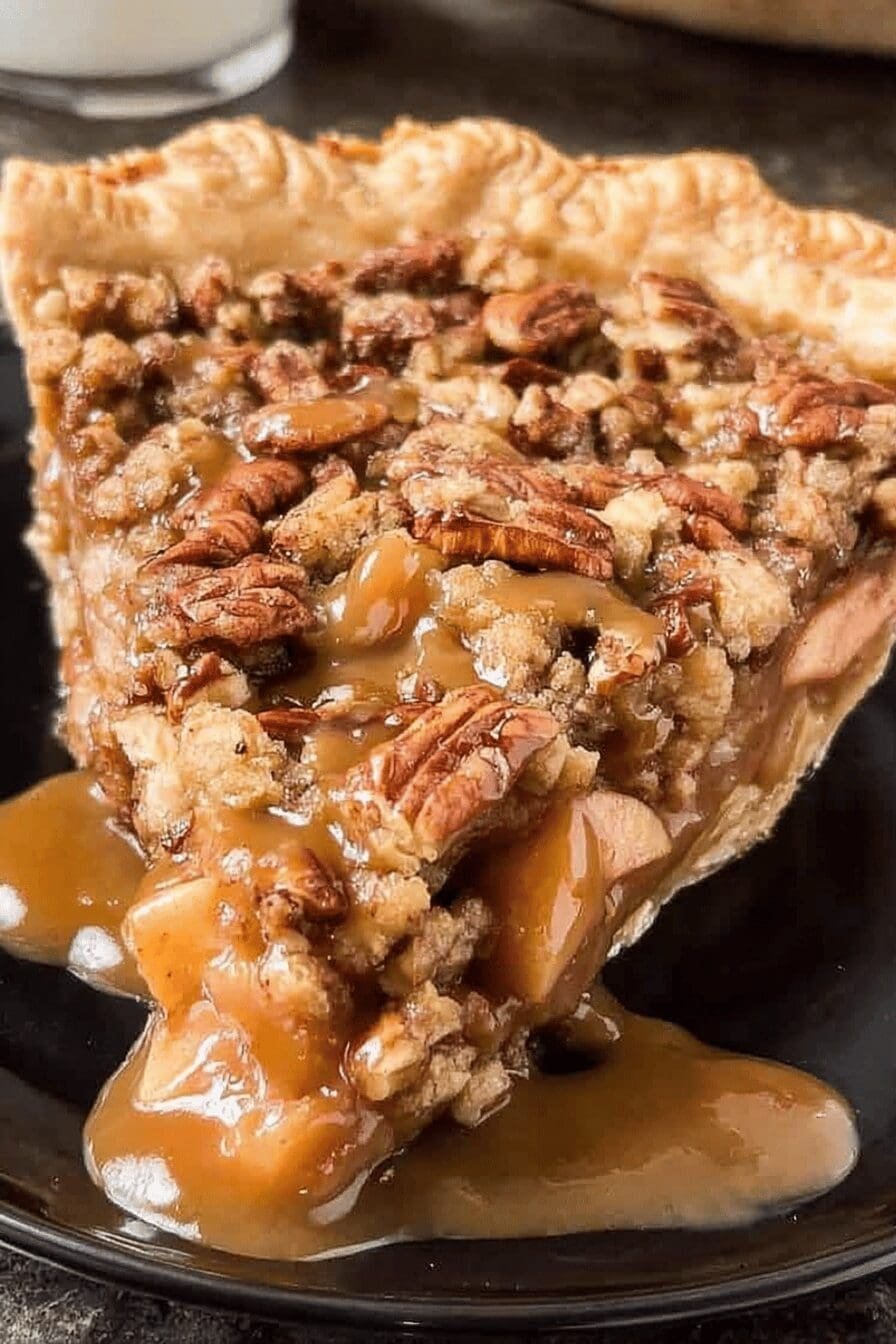 Caramel Apple Pecan Streusel Pie