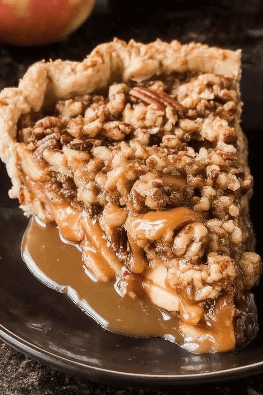 Caramel Apple Pecan Streusel Pie