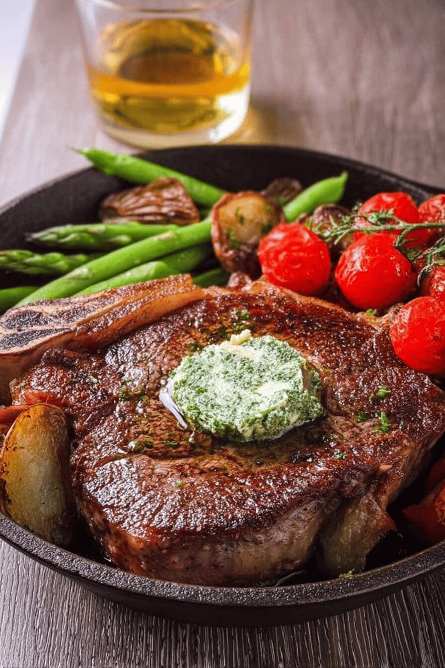 Pan Seared Ribeye Steak With Herb Butter