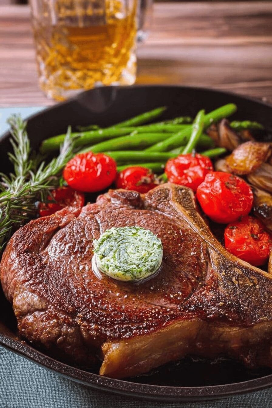 Pan Seared Ribeye Steak With Herb Butter