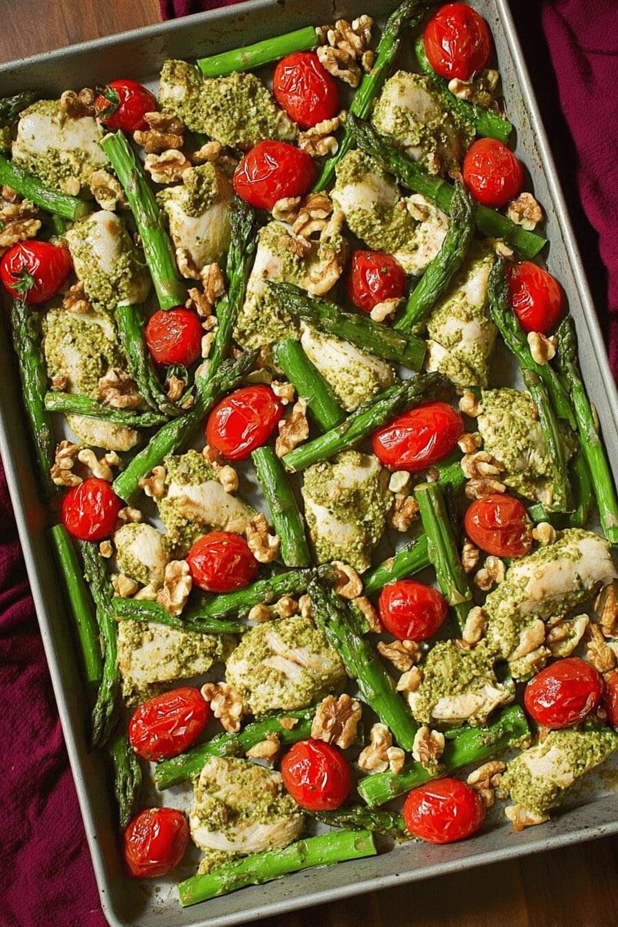 Sheet Pan Pesto Chicken Asparagus Tomatoes Walnuts 2.png